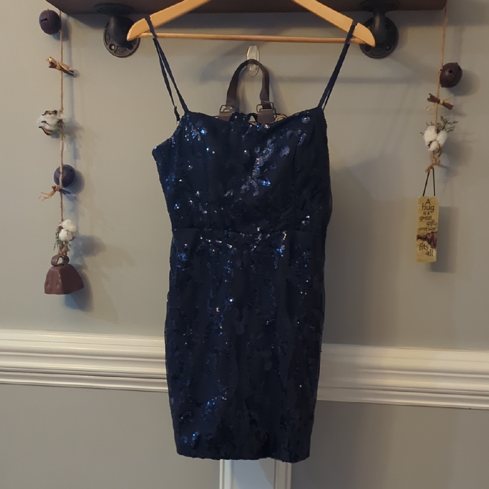 Elegant Navy Sequin Dress